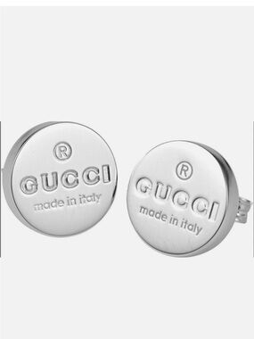 AUTHENTIC GUCCI TRADEMARK LOGO .925 STERLING SILVER ROUND STUDEarrings new w/box